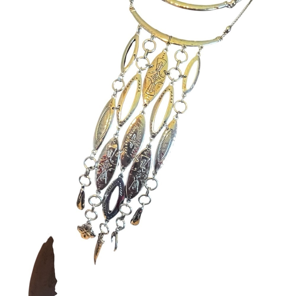 Chico’s Silver Toned Double Western Statement Chain Charm Necklace Massive - Picture 6 of 6